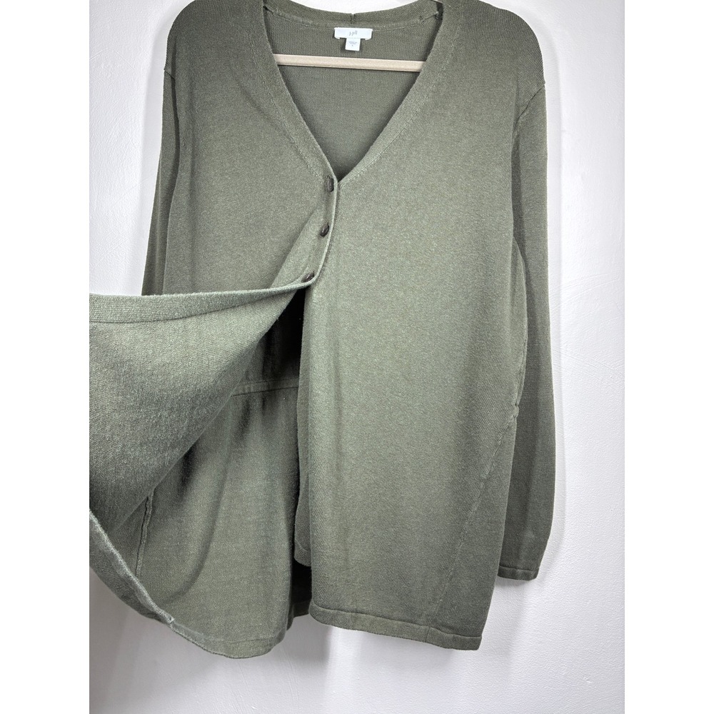 J.Jill Green Linen Blend Flyaway Cardigan Sweater Large Lagenlook Coastal - Picture 7 of 11